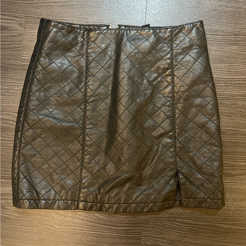 Quilted Black Leather Mini Skirt Size Small